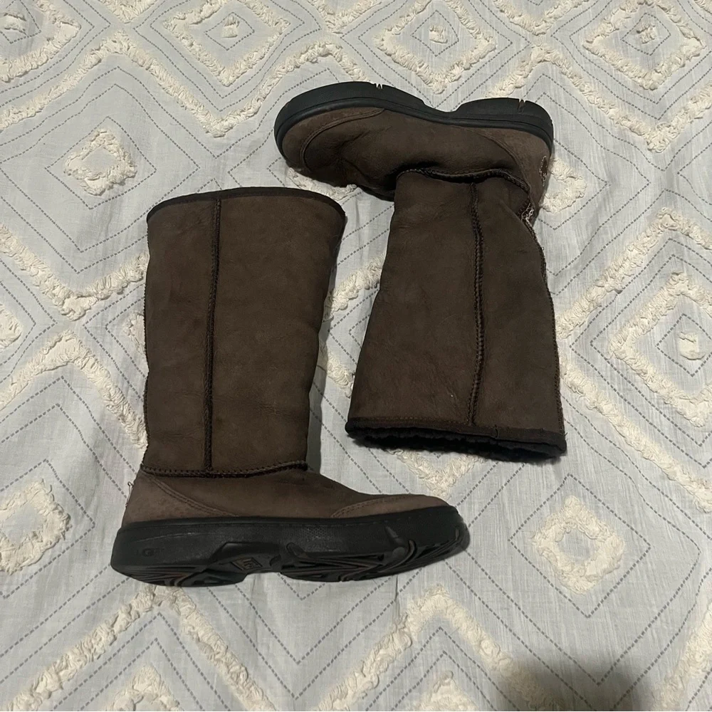 UGG Australia Ultimate Tall Braid‎ Boots – Brown Leather Shearling Lined 5